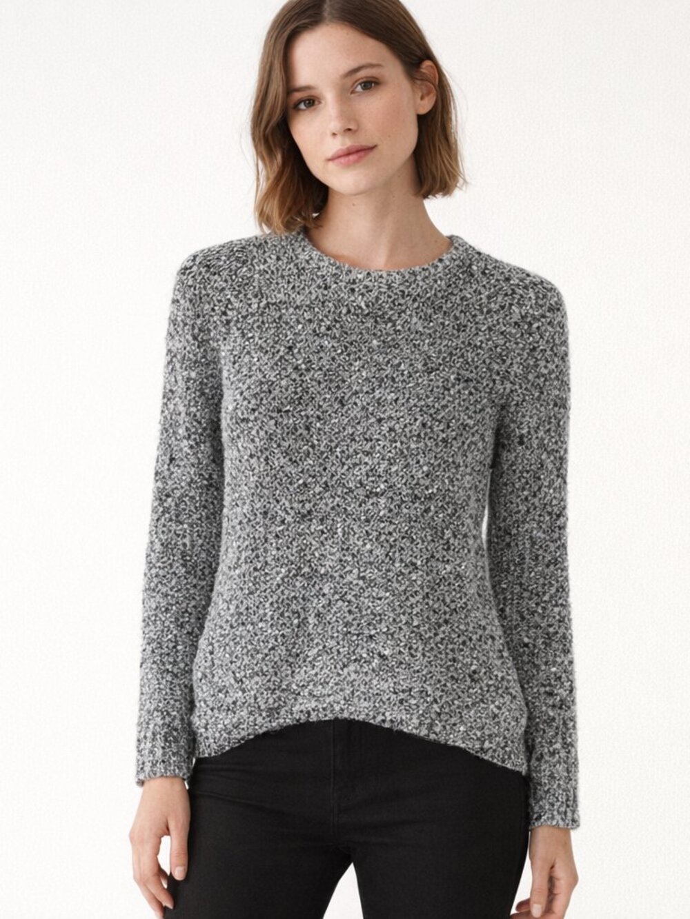 Ann Taylor Black & Gray Fuzzy Sweater Size XS Petite